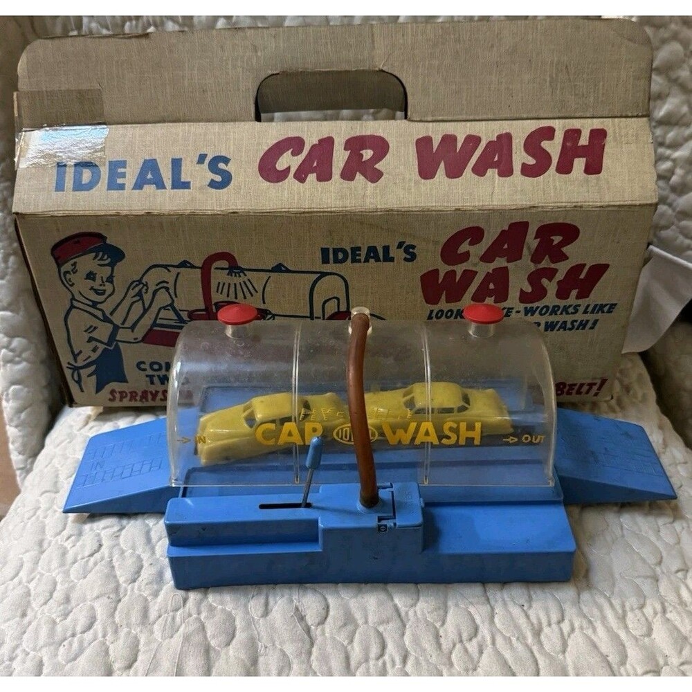 Vintage Ideal Car Wash #3031 Toy Playset w/ Box & 2 Cars Water Feature USA 1950s